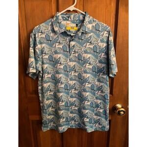 Jack Nicklaus Men's Printed Polo Shirt Shell Blue Beach Palm bird Water print S